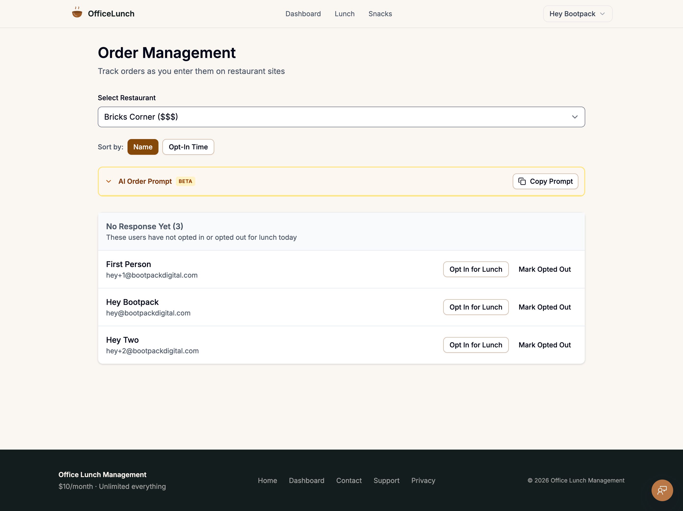 Admin order management for the day's restaurant
