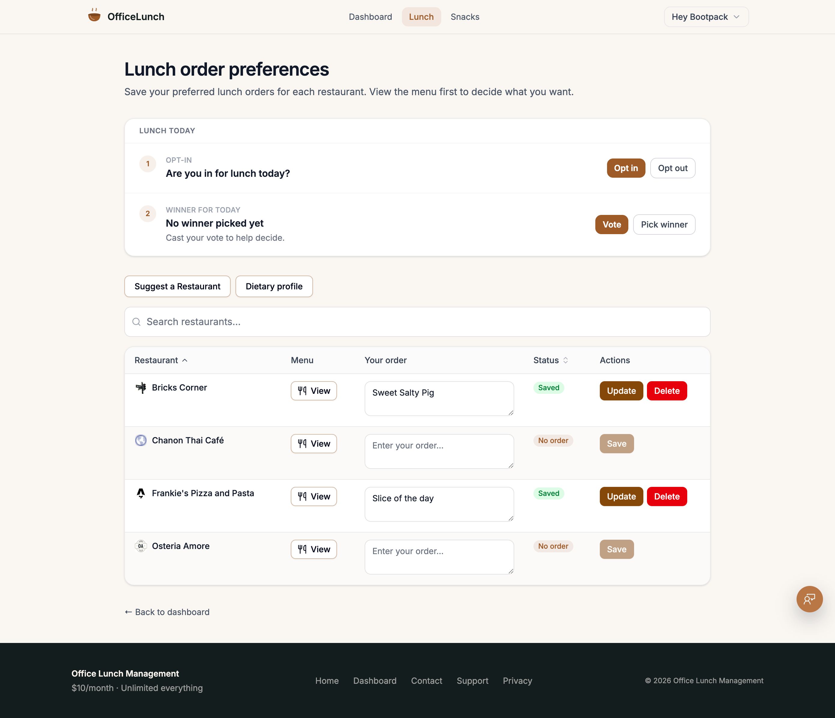 Saved order preferences across restaurants