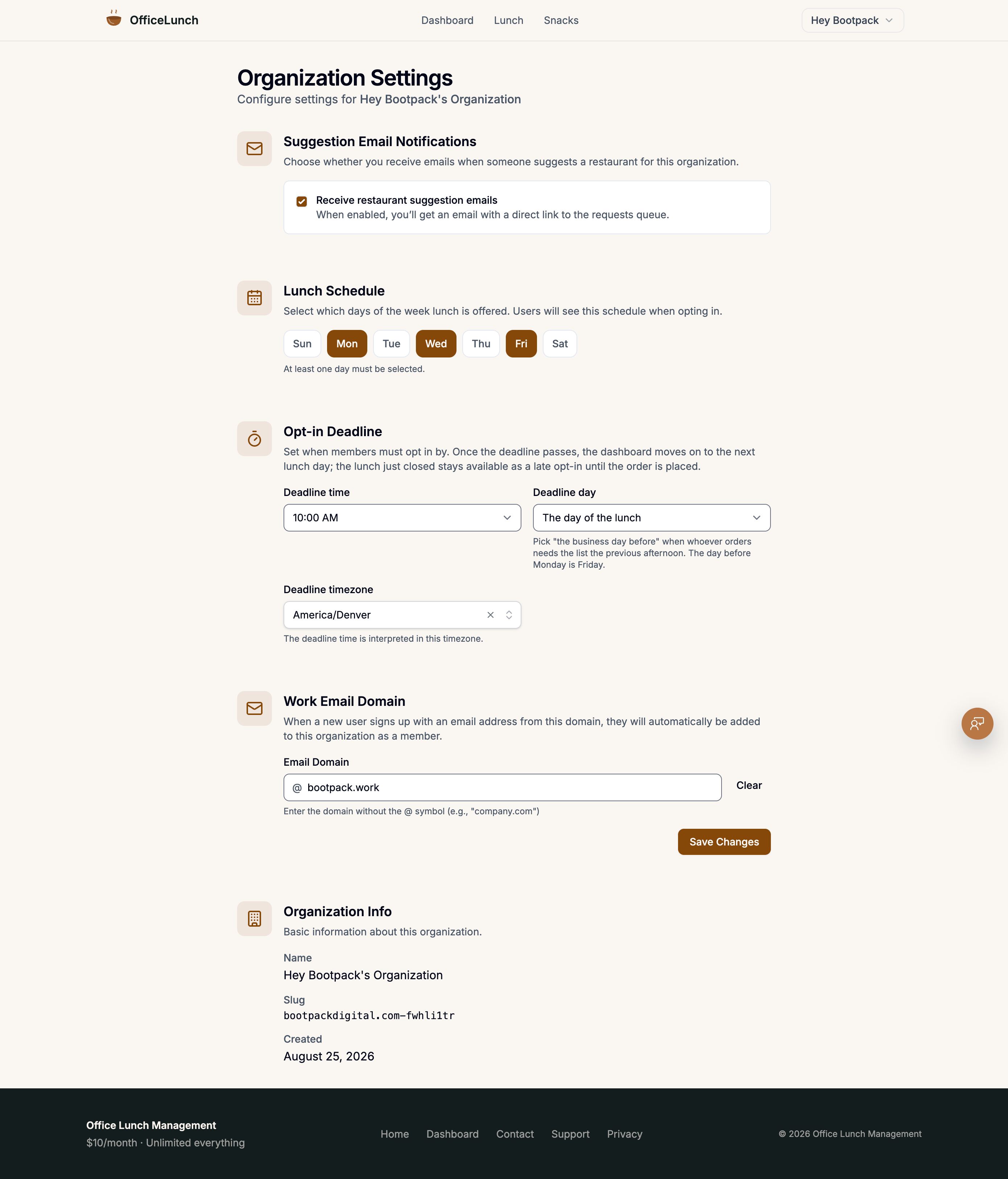Organization settings
