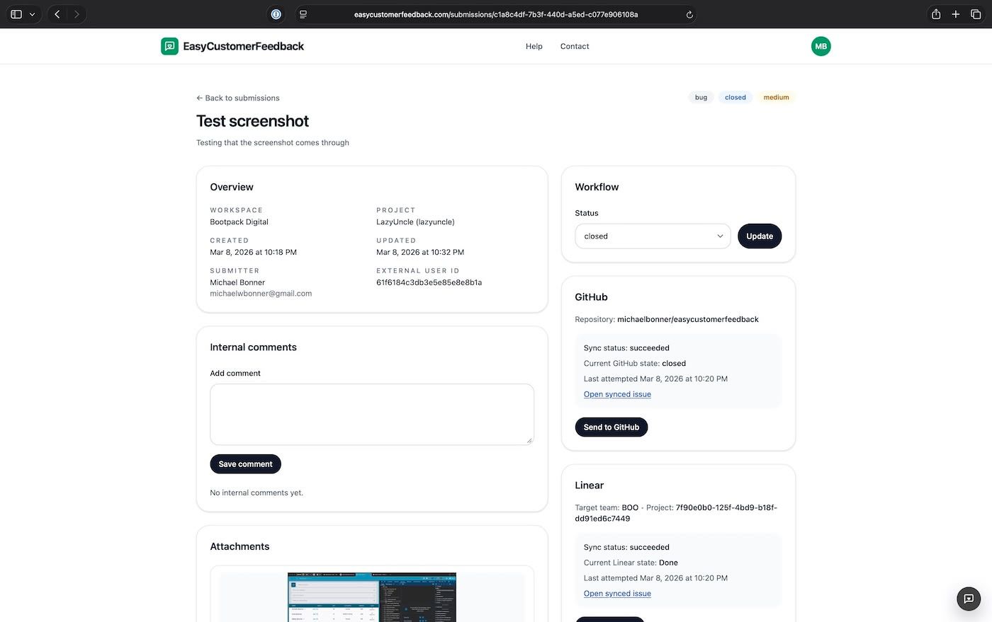 EasyCustomerFeedback submission detail view