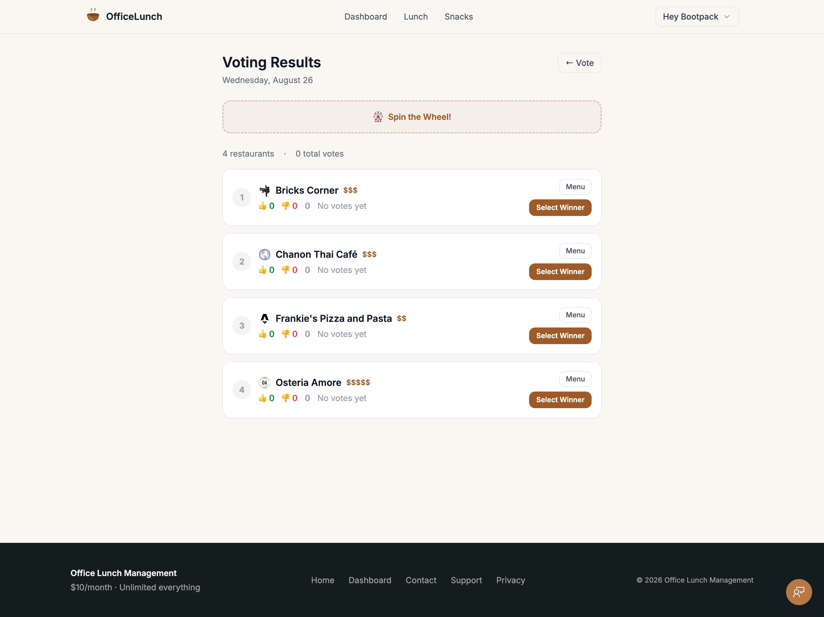 Admin voting results and winner selection